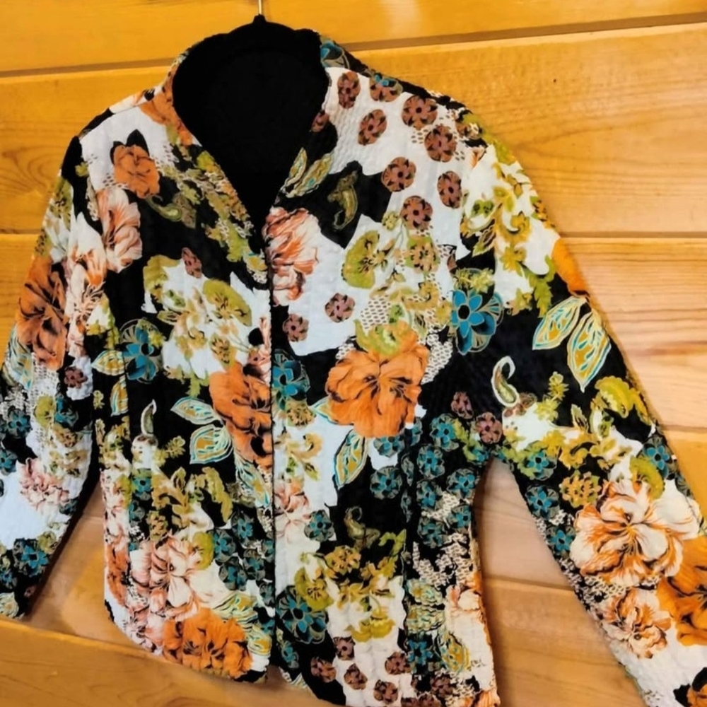 UBU Women's Reversible Crinkle Soft Quilted Floral Jacket